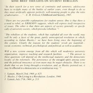 “Some Brief Thoughts on Student Rebellion”, 1967-68 School of Public Health and Administrative Medicine [yearbook] : Columbia-Presbyterian Medical Center