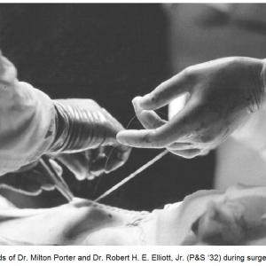 The hands of Dr. Porter and Dr. Elliot Jr. during surgery, 1963