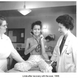 Linda after recovery with the scar, 1958