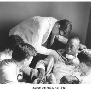 students with an elderly man, 1968