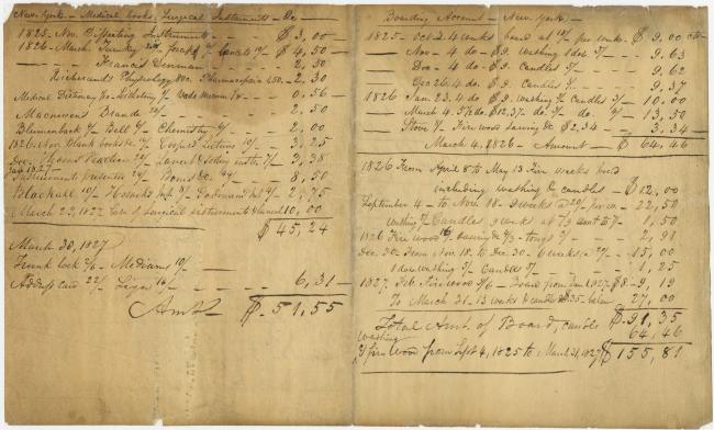 Page showing cost of board, books, and instruments